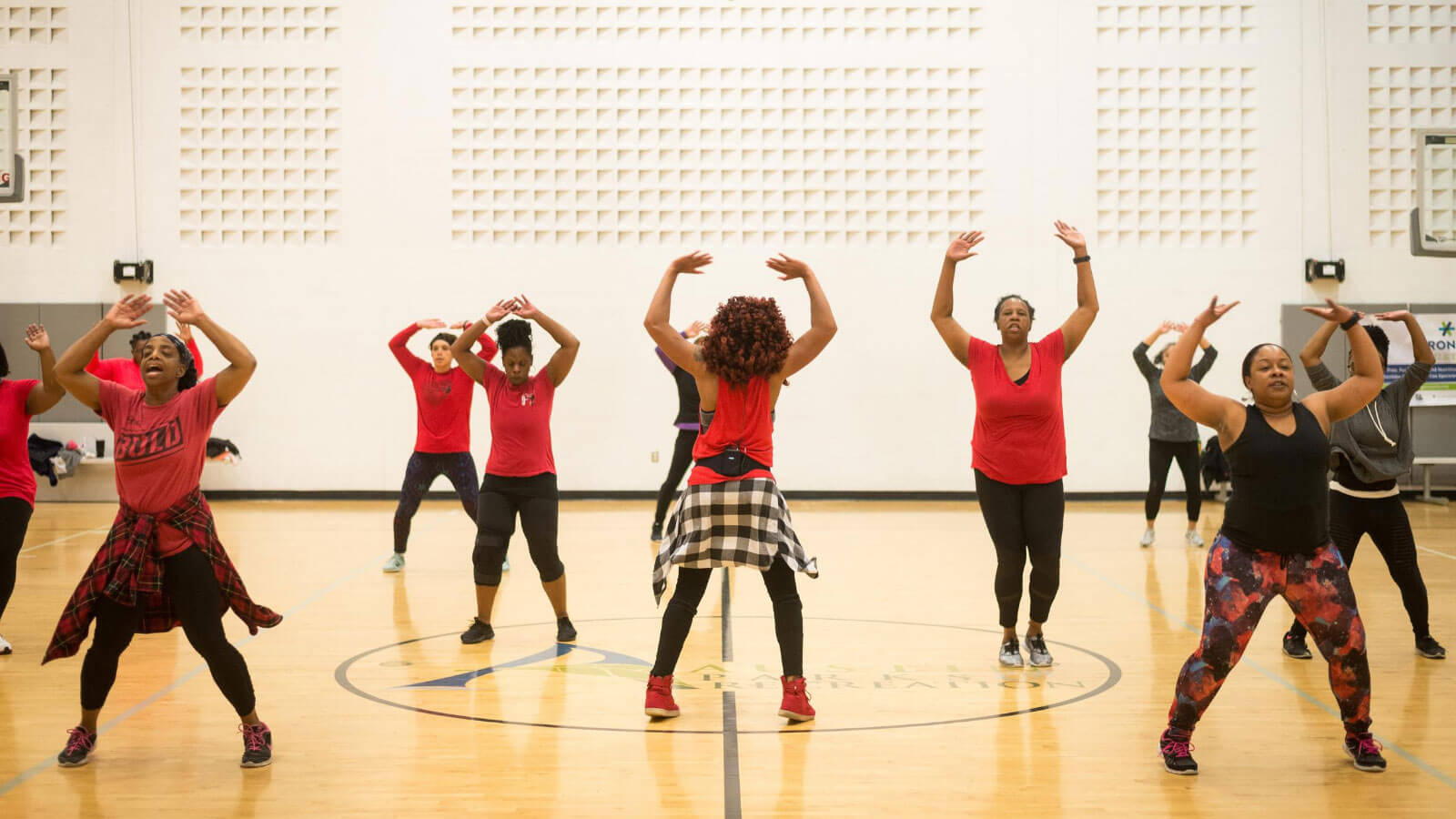 A group of women working out during a Zumba class